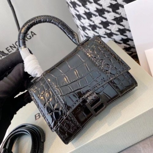 Дамска чанта Balenciaga с пясъчен часовник и горна дръжка M8000, черна