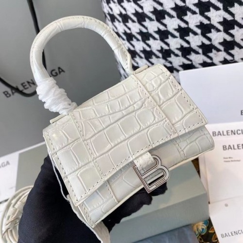 Дамска мини чанта Balenciaga с пясъчен часовник и горна дръжка M8000, бяла