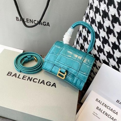 Дамска мини чанта Balenciaga с пясъчен часовник и горна дръжка M8000, светло синя