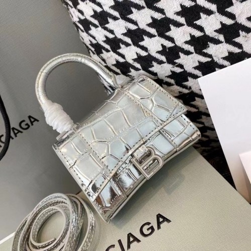 Дамска чанта Balenciaga с пясъчен часовник и горна дръжка M8000, сребриста