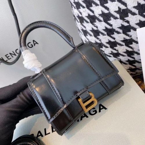 Дамска чанта Balenciaga HOURGLASS MINI с горна дръжка, лъскава телешка кожа M8000, черна