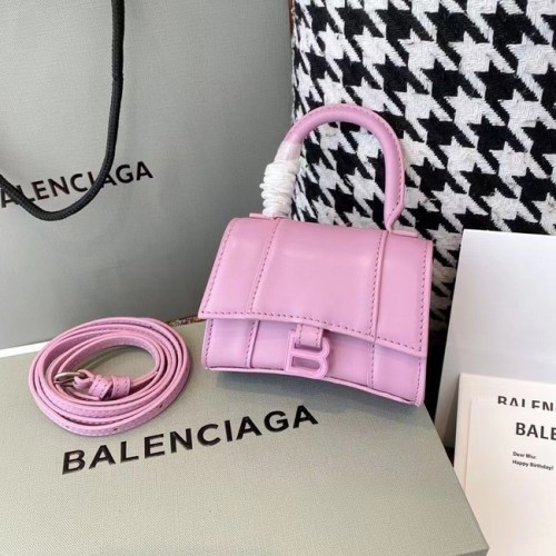 Дамска мини чанта Balenciaga с пясъчен часовник и горна дръжка, лъскава телешка кожа M8000, розова