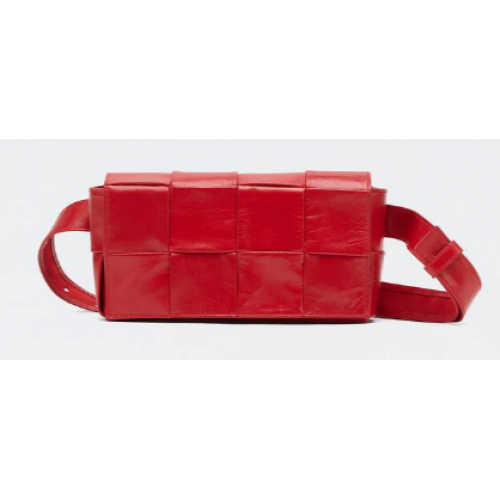 Кожена чанта за колан Bottega Veneta CASSETTE Mini Intreccio 651053 TOMATO