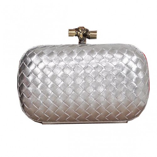 Чанта Bottega Veneta Intrecciato от овча кожа Empire Ayers Knot Clutch 11308 Silver