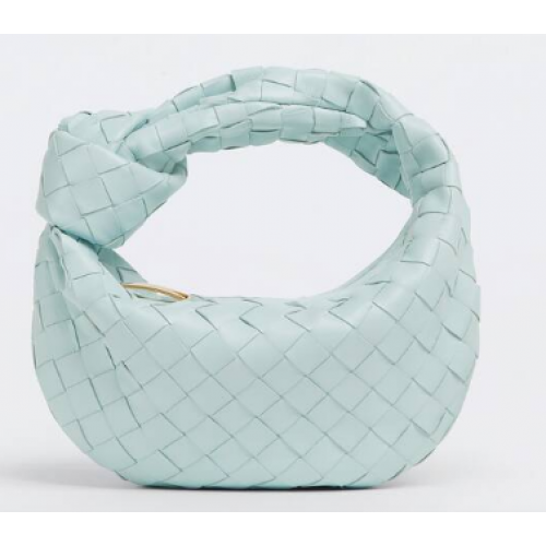 Bottega Veneta Mini чанта с плетена кожа с горна дръжка 651876 Teal Washed