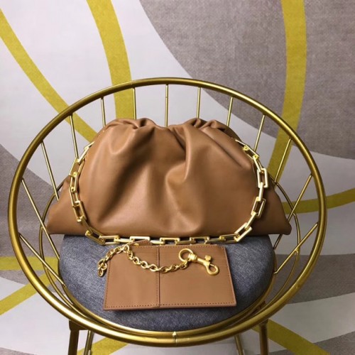 Чанта за рамо Bottega Veneta Nappa от агнешка кожа, мека, широка, голяма, 585853, кафява