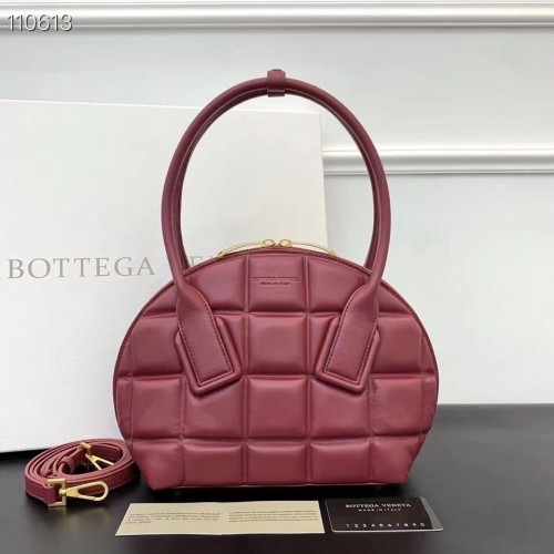 Чанта Bottega Veneta Original от плетена кожа с квадратна обвивка BV67130 вино