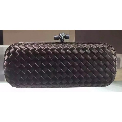 Кожен клъч Bottega Veneta STRETCH Knot от овча кожа BV8651 кафяв