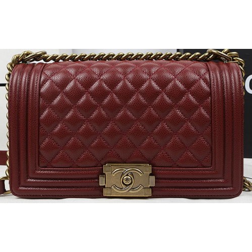 Чанта Boy Chanel Flap Original с бордо Cannage Pattern A67025 Gold