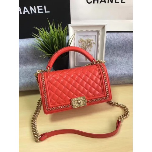 Чанта Boy Chanel Flap от оригинална телешка кожа A67086B червена