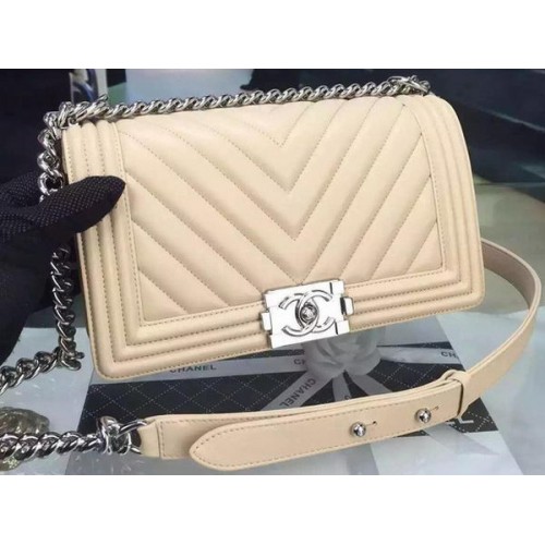 Чанта Boy Chanel Flap Original Chevron Nubuck Leather A5708 Кайсия