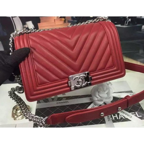 Чанта Boy Chanel Flap Original Chevron Nubuck Leather A5708 Бордо