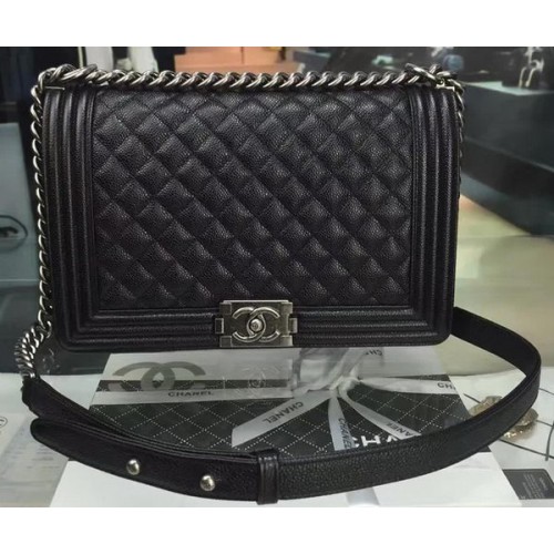 Чанти Boy Chanel Flap, оригинални, черни, с модел Cannage, A67088, сребристи