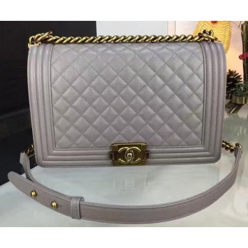Чанти Boy Chanel Flap, оригинални, сиви, с шарка Cannage, A67088, златни
