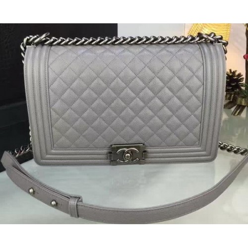 Чанти Boy Chanel Flap, оригинални, сиви, с шарка Cannage, A67088, сребристи