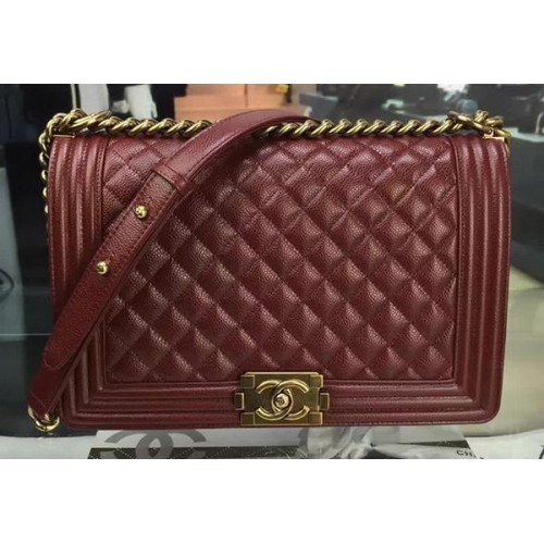 Чанти Boy Chanel Flap, оригинални, с шарка на вино, Cannage, A67088, златни