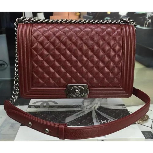 Чанти Boy Chanel Flap, оригинални, с шарка на вино, Cannage, A67088, сребристи