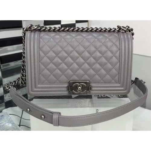 Чанта за рамо Boy Chanel с капак Cannage Pattern A67086 сива
