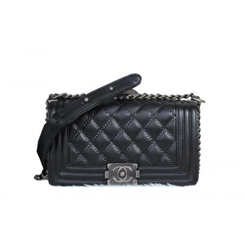 Чанта за рамо Boy Chanel Flap от телешка кожа A8013 черна