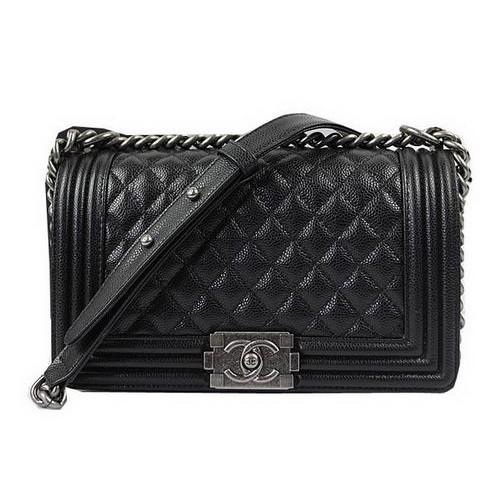 Чанти през рамо Boy Chanel с капак, черни, оригинални, с модел Cannage A67025, сребристи