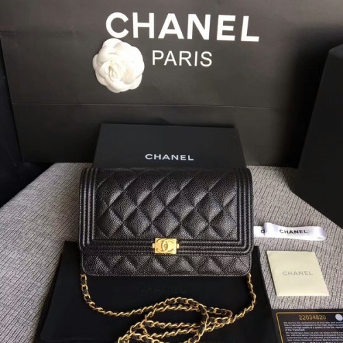 Чанта Boy Chanel WOC Flap, оригинална, от телешка кожа CHA6040, черна