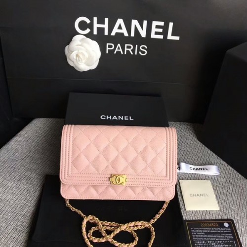 Чанта Boy Chanel WOC Flap, оригинална, от телешка кожа CHA6040, розова