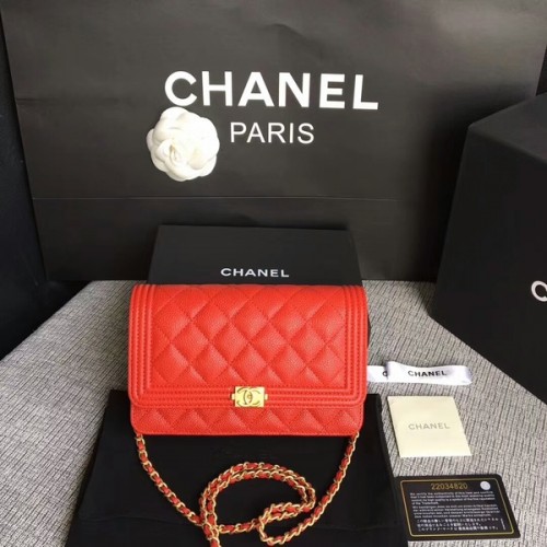 Чанта Boy Chanel WOC Flap, оригинална, от телешка кожа CHA6040, червена