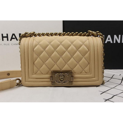 Мини чанта Chanel с капак, кайсиев модел Cannage A67025, златиста
