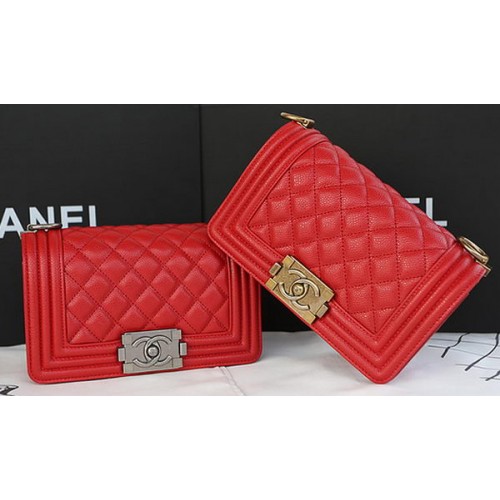 Мини чанта Chanel с капак, оригинален модел Cannage A67085, червена