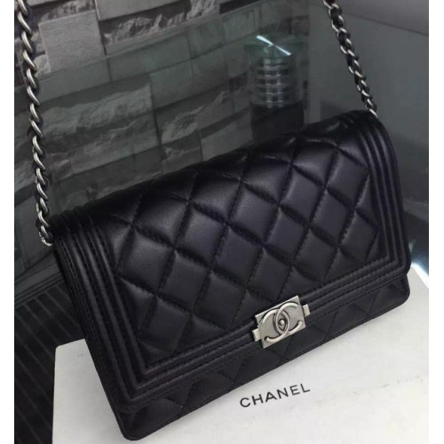 Мини чанта Chanel от оригинална овча кожа A33814 черна