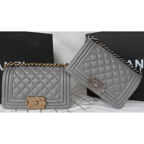 Мини чанта Chanel от оригинална овча кожа, сива A67085