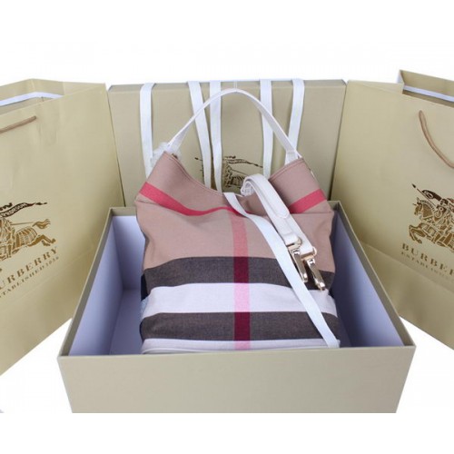Чанта тип „хобо“ Burberry Medium Brit Check 1151 Off White