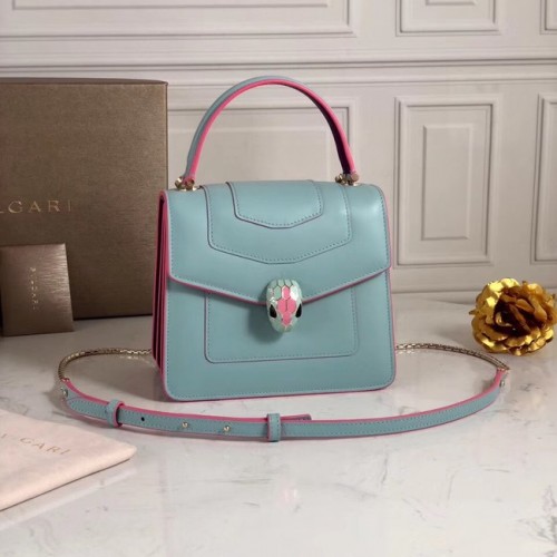 Малка кожена чанта през рамо Bvlgari Serpenti Forever 70736 светло синя