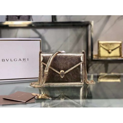 Малка кожена чанта през рамо Bvlgari Serpenti Forever B210544 светлозлатиста