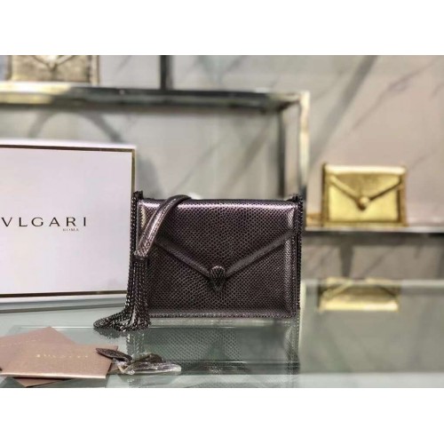 Малка кожена чанта през рамо Bvlgari Serpenti Forever B210544 сребристо сива