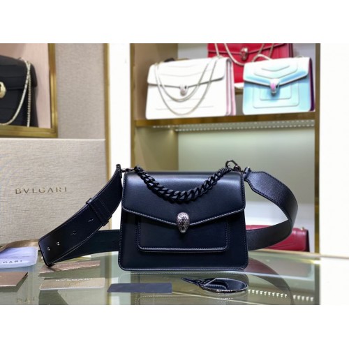 Малка кожена чанта през рамо Bvlgari Serpenti Forever B210875 черна