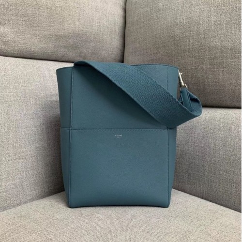 Чанта тип кофа Celine от мека зърнеста телешка кожа 189593 в син цвят