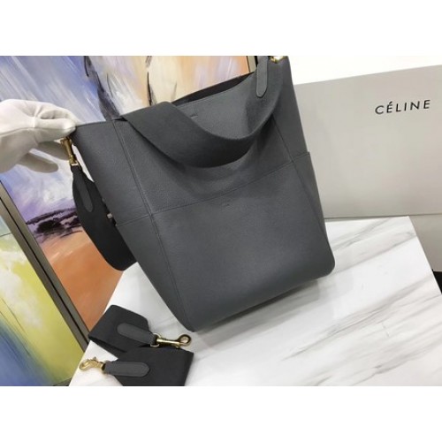 Чанта Celine Bucket с каишка от кожа Litchi C3371 сива