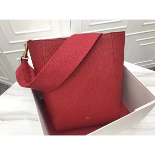 Чанта Celine Bucket с каишка от велур C3371S червена
