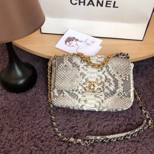 Чанта CHANEL 19 Flap Bag Оригинална чанта с капак от змийска кожа AS1160 сива