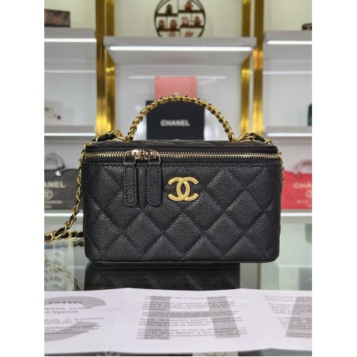 Чанта CHANEL Зърнеста телешка кожа и златист метал AP2805 черна