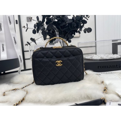 Чанта CHANEL Зърнеста телешка кожа и златист метал AP3222 черна