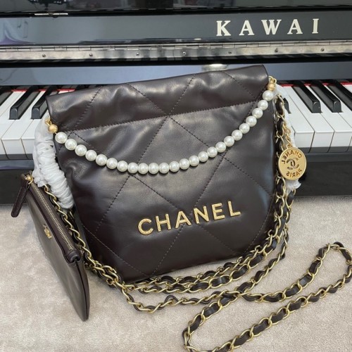 Чанта CHANEL MINI 22, метална, телешка кожа, златисто AS3989, цвят кафе