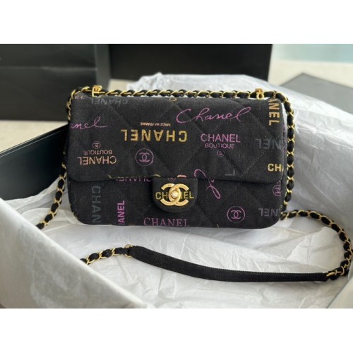 CHANEL Printed Denim Gold-Tone Metal AS3134 черен