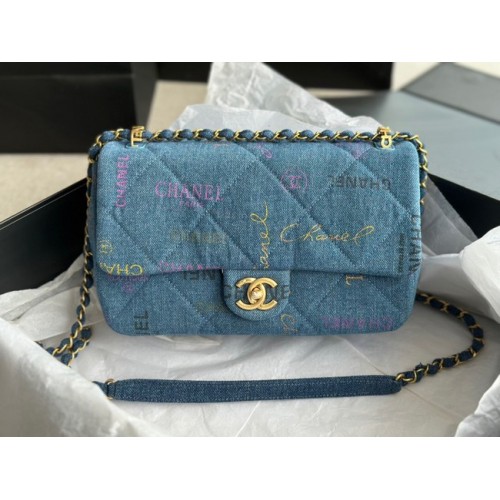 CHANEL Printed Denim Gold-Tone Metal AS3134 син
