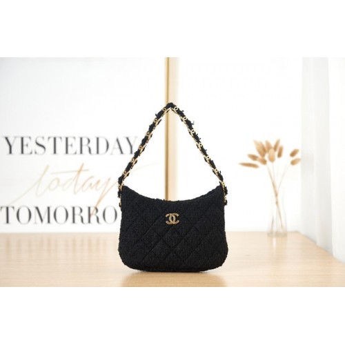 CHANEL SMALL Туид метални циферблати в златист цвят AS3562 ЧЕРНИ