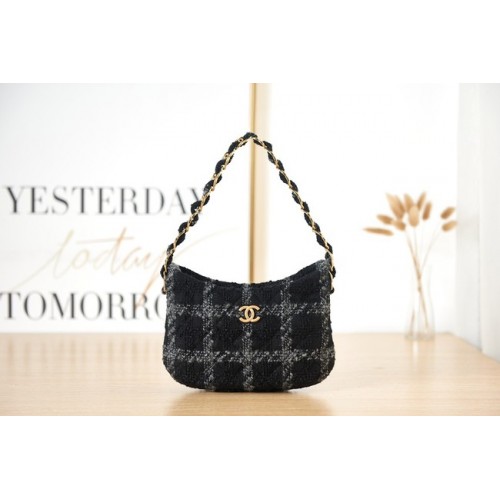 CHANEL SMALL Туид метални циферблати в златист цвят AS3562 ЧЕРНО И СИНЬО