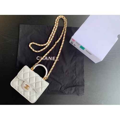 CHANEL Мини Портфейл с Верижка с Горна Дръжка AP2200 Бял