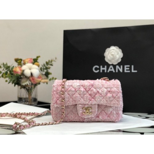 CHANEL Туид Плетена Телешка Кожа Златист Метал 1116 розов