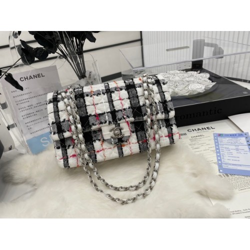 CHANEL Туид Плетена Овча Кожа Златист Метален Облекло AS01112-2 Черно-бяло